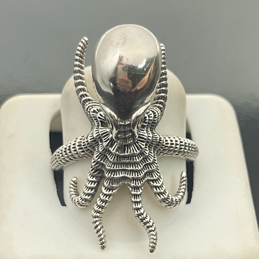 Size 9 Solid 924 Silver Steampunk Octopus Ring - image 1